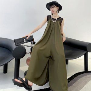 Womens Fashion Summer Loose Army green Ruched Jump